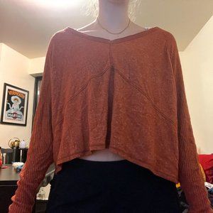 Urban Outfitters Flowy Burnt Orange Thermal Top - Small